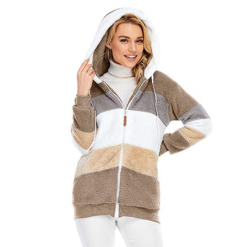 2021  New Autumn and Winter Loose Plush Multi-Color Hooded Jacket